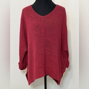 She + Sky V-Neck Sweater in‎ Rich Burgundy